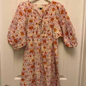 Universal Thread Casual Dress with Orange and Purple Floral Pattern